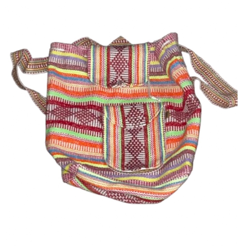 Lightly Used Woven Colorful Fabric Backpack Pockets Hippie Boho Festival